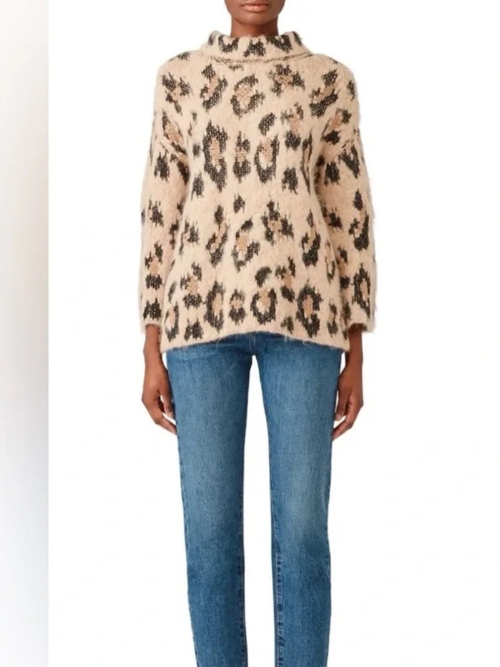 Kate Spade S Leopard Oversized Mock Neck Sweater Alpaca Wool Academia Baddie